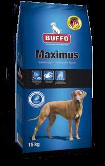 BUFFO Maximus BUFFO Maximus ist eine wohlschmeckende Vollnahrung speziell für große, ausgewachsene Hunde mit normalem Aktivitätsniveau.