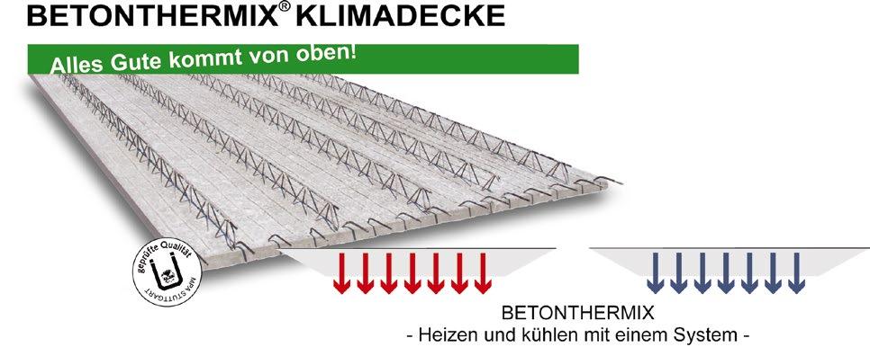 Beton-Elementdecke als innovatives Decken- und Dachsystem zum Heizen und Kühlen, das wirtschaftliches Bauen, höchste Energieeffizienz und