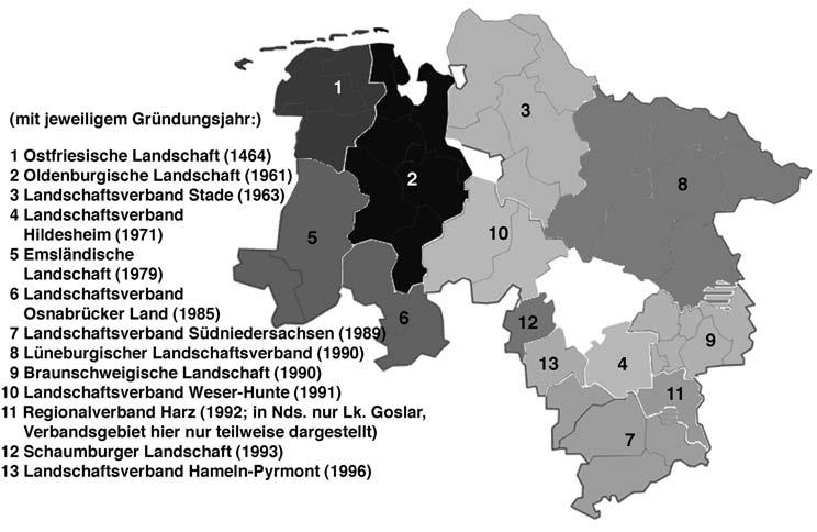 Die Landschaften und Landschaftsverbände in Niedersachsen (Kartographie: Olaf Martin, Landschaftsverband Südniedersachsen) Abgesehen von der Region Hannover war also das Land flächendeckend