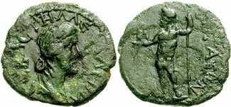 RPC I 2430 Aigai, AIOLIS (KLEINASIEN) 43-8 n. Chr. Vs: MECCALEINA CEBACTH Drapierte Büste der Messalina, r. Rs: AIΓAEWN Stehender Zeus l.