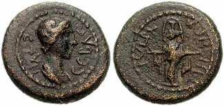 RPC I 2541 Hypaipa, LYDIEN (KLEINASIEN) 50-9 n. Chr. Vs: CEBAC(C)TH Drapierte Büste der Agrippina (II?), r.