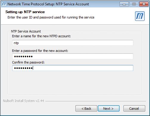 Der Dialog zur Konfiguration des NTP-Servicekontos wird angezeigt.