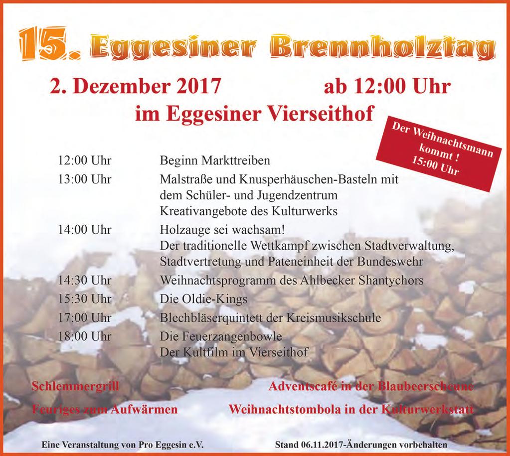 November 2017 Jahrgang 13 monatlich kostenlos Weihnachtsmärkte am Stettiner Haff 02.12. ab 15.00 Uhr Mühlenweihnacht in Lübs, Motormühle 03.12. ab 15.00 Uhr Weihnachtsmarkt in Meiersberg an der Kirche 03.