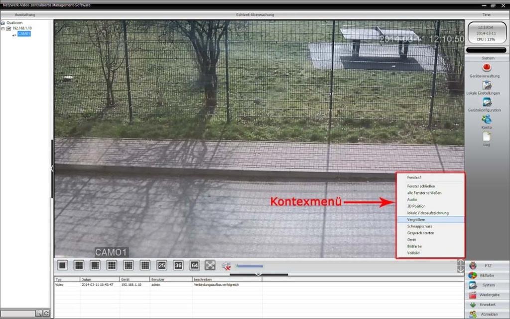 Im linken, weißen Feld sehen Sie jetzt den Benutzer (in diesen Fall Qualicom) und darunter den Kameranamen (IP Adresse). Klicken Sie doppelt auf den Kameranamen.