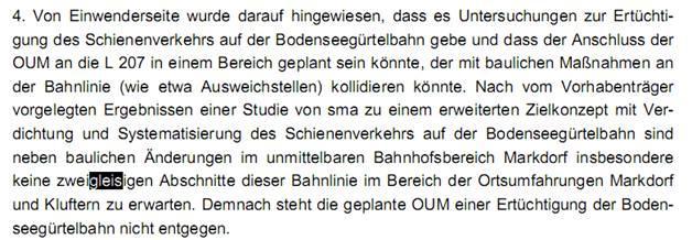 Zitat aus dem Planfeststellungsbeschluss Quelle: Regierungspräsidium Tübingen,
