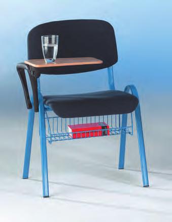 Möbel Colleg-Stühle Made in Germany besonders stabil verschweißt und verschraubt GS geprüft Collegestuhl 34035, Polster P5 Schwarz, Gestell RAL 5015 Taubenblau, mit Ablagekorb (optional).