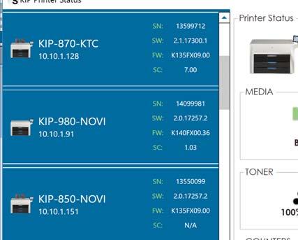 KIP Druckerstatus Druckerdetails KIP Druckerstatus / SNMP Hauptfunktionen SNMP Kommunikation mit KIP-Drucker PC-basierte Windows 7/8/10 Applikation Kompatibel mit 32 und 64 Bit- Betriebssystemen