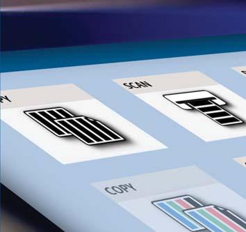 Drucken, Kopieren und Scannen direkt am Gerät KIP Multitouch Touchscreen-Funktionen Brillantes 12'' Multitouch-Farbdisplay Intuitive Funktionsauswahl für einfache Bedienung Voll drehbarer