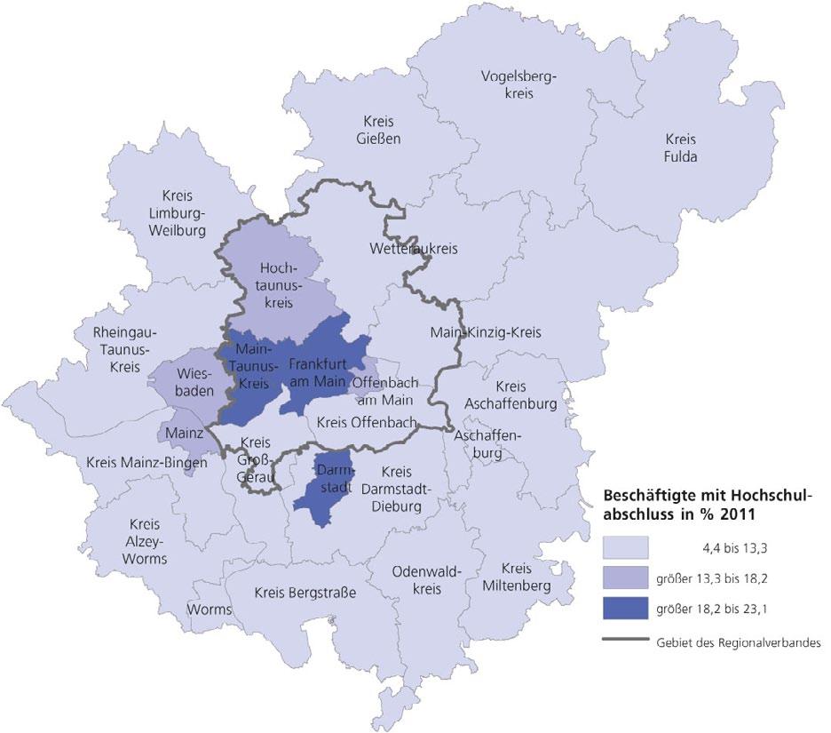Hochqualifiziert Beschäftigte Von den rund zwei Millionen sozialversicherungspflichtig Beschäftigten in FrankfurtRheinMain verfügen 276.000 über einen Hochschulabschluss.