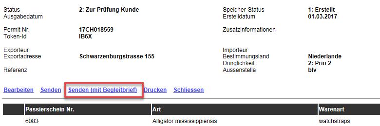 Die Exportfirma muss schriftlich erklären, aus welchen Gründen die Sendung die Schweiz ohne gültige CITES-Ausfuhrbewilligung verlassen hat. 2.