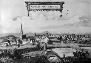 Mattighofen um 1700 Mataccavi, Maticha, Mattahova wird erstmals 1007 urkundlich als Matughof im Mattuggau erwähnt, dann Matikofen, Mattkoven, 1530 zum Markt und wegen der ständig wachsenden