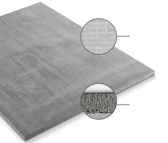 Baustoffe - Plattenarten Anorganische mineralische Platten Gräuliche Plattenoberfläche mit einer speziellen Struktur zur Aufnahme von Fliesen und anderen