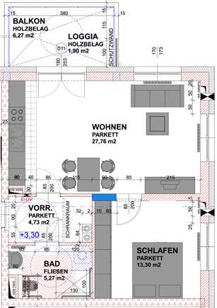 Grundriss TOP 6 Whg.6 Haus Positionierung/Lage der Wohnung im Haus M 1:100; 1cm = 1m Eingang 2-Raum-Wohnung 1.OG rd. 59 m² rd. 8 m² Miete Wohnnutzfläche (51 m 2 ) inkl. Freifläche (Loggia/Balkon) rd.