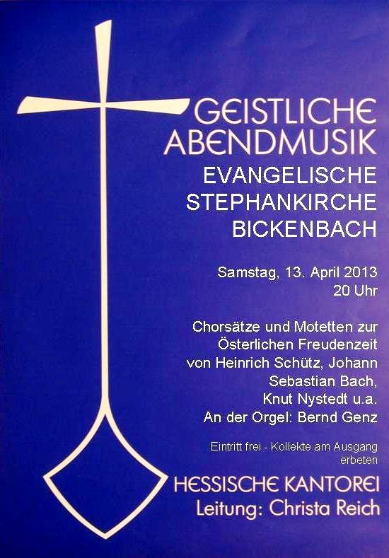 24 Einladung Die Hessische Kantorei (Leitung: Dr. Christa Reich) ist ein übergemeindlicher Chor, dessen Mitglieder aus dem gesamten Bereich der Evangelischen Kirche in Hessen und Nassau und z.t. auch aus anderen Landeskirchen kommen.