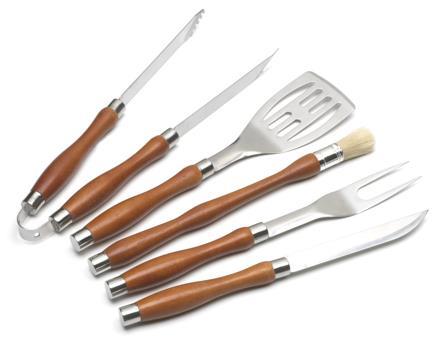 Grillbesteck-Set bestehend aus Grillzange; Gabel; Messer; Bürste und