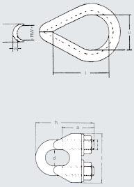 Nutzlänge Anschlagseile Seilgehänge Verzinkte Kausche Form B DIN 6899 für Stahldrahtseile Artikel- Rw c l s Gewicht nummer mm mm mm mm kg/100st.