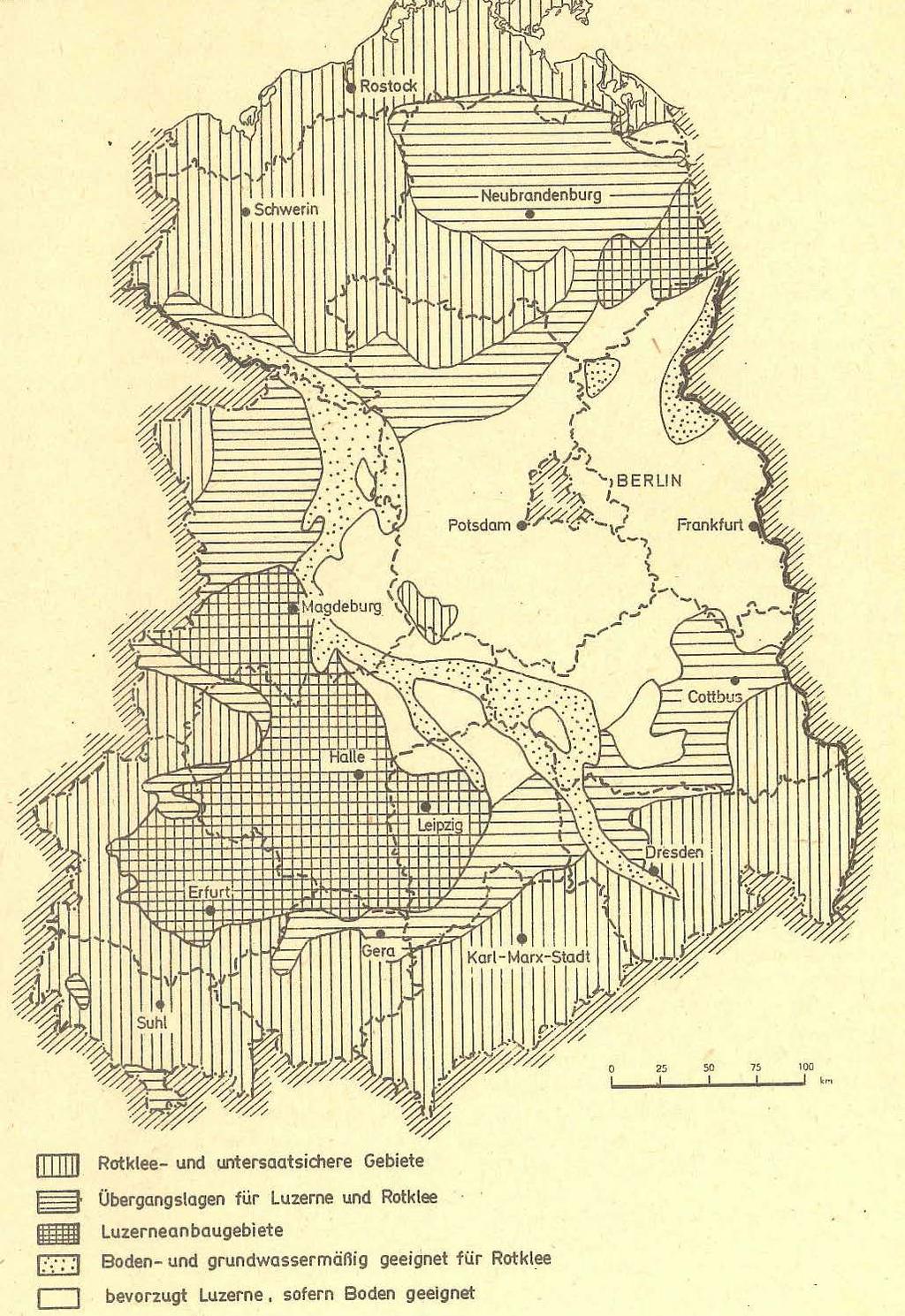 Rotklee- und Luzerneanbaugebiete in Ostdeutschland (nach