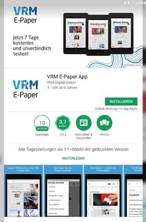 1 Die App suchen und finden Öffnen Sie den AppStore bzw. Google PlayStore und geben Sie dort VRM E-Paper oder VRM ein.