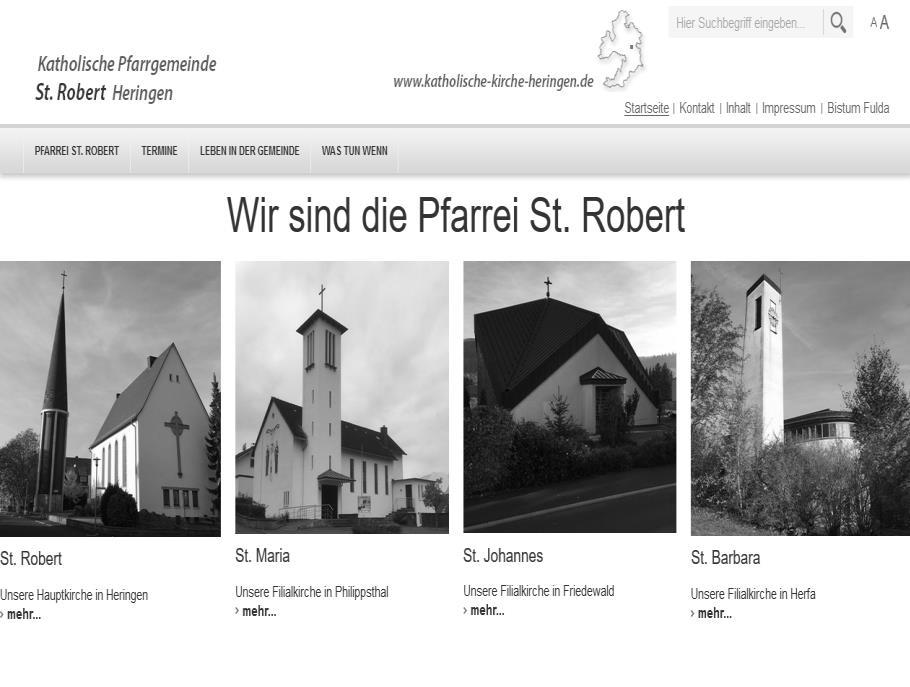 Neue Homepage der Pfarrgemeinde St. Robert Aktuelle Informationen der Pfarrgemeinde finden Sie ab jetzt auch auf unserer neuen Homepage im Internet unter der Adresse: www.katholische-kirche-heringen.