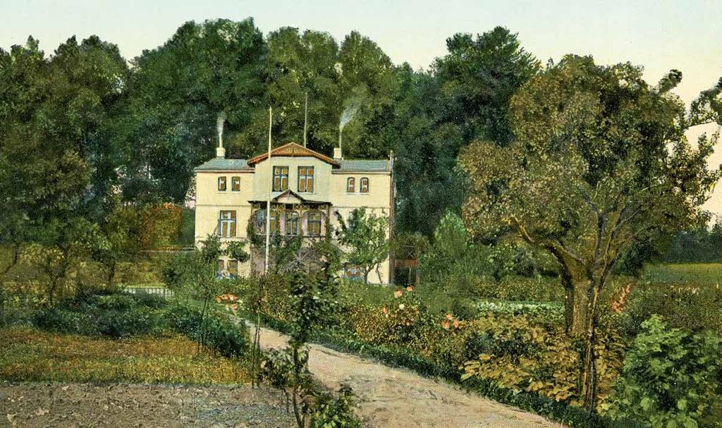 Eine handcolorierte Aufnahme der Villa Liethberg vor ca. 100 Jahren, Das Haus stand bis Anfang der 1960er an der Stelle des ersten Bramstedter Hochhauses Unter der Lieth 31.