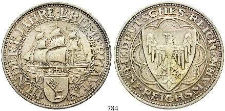 776 3 Reichsmark 1925, G. Rheinlande. J.321. kl.