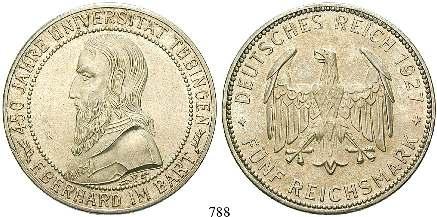 788 5 Reichsmark 1927, F. Uni Tübingen. J.329. Vs. kl.