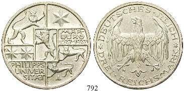 , vz/vz-st 160,- 790 5 Reichsmark 1927, F. Uni Tübingen.