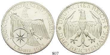 807 3 Reichsmark 1929, A. Waldeck. J.337. l. berührt; kl.