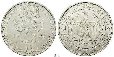 vz aus PP 250,- 813 3 Reichsmark 1929, E. Meißen. J.338.
