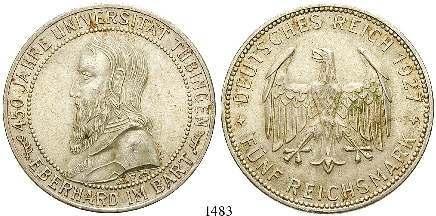 , vz+/st 340,- 1484 5 Reichsmark 