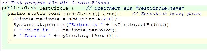 Beispielklasse: CCircle III Erzeugen einer Instanz(=Variable)