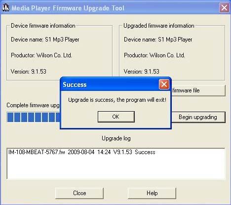5. Nach erfolgreicher Aktualisierung klicken Sie OK. Trennen Sie den MP3-Player ab und schließen Sie ihn erneut am Computer an.