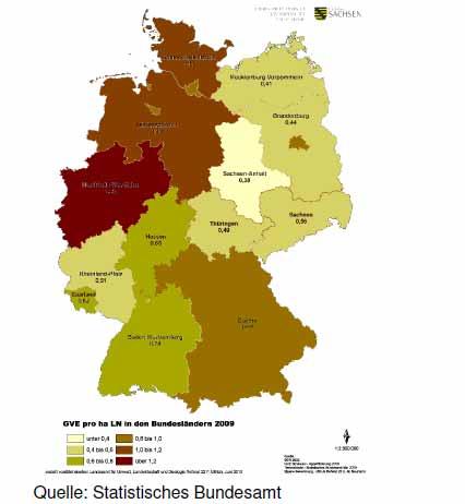 > 1,2 Viehbesatz in Deutschland 0,4
