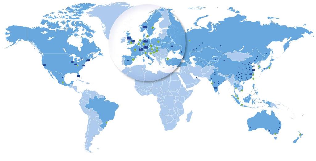7.600 Experten weltweit 5 Produktionsstätten in Europa, Amerika und Asien Vertriebsgesellschaften in 40 Ländern und über 7.