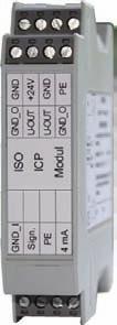 ISO-ICP Das ISO-ICP-Modul dient zur Konditionierung von Signalen aus piezoelektrischen Sensoren. Die minimale Eingangsfrequenz (Standard) ist 2 Hz. Die Standard Verstärkungen sind 1, 2 und 5.