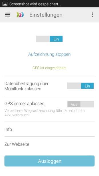 Funktionalitäten Tracking-App: Startscreen, Tagesübersicht, Etappenansicht