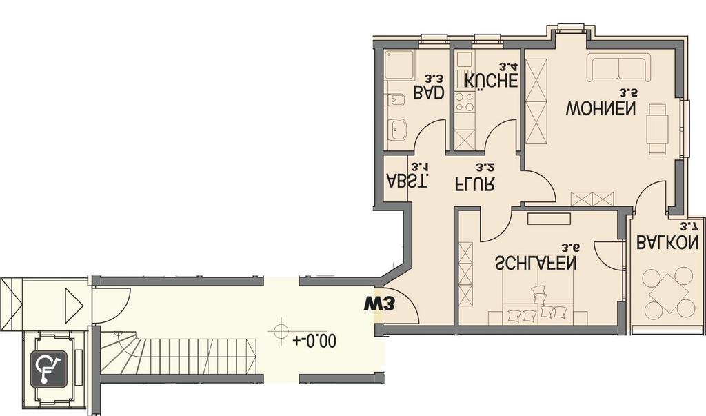 3 Bad 5,44 m² 3.4 Küche 5,44 m² 3.