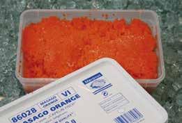 Qualitätsverpackung Masago Rogen vom Capelin-Fisch Orange / Wasabi / Rot / Schwarz / 12 x 500 g Tobikko Rogen vom Fliegenden Fisch Orange / Wasabi / Rot / Schwarz 12 x 500 g Ikura