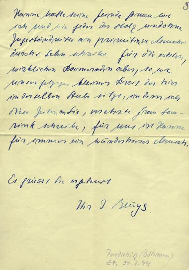 Beuys-Brief von 1944: Selbst das Beileid hatte eine Propagandafunktion durchaus üblichen Kondolenzbrief an die Familie des toten Kameraden, formuliert ihn in typischer