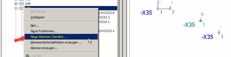 5. Teilklemmen erzeugen Variante 2 Neben den eigentlichen einfügen von Teilklemmen (aus dem Menü Einfügen) besteht