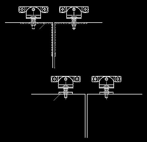 4) - a) durch Überstand der Rollen b) durch Einbau der Schienenstopper Flansch zum Aufschweißen HELM Tragwinkel der Reihe -94 (Abb. 6) zum Verschrauben mit Holzflügel Abb.
