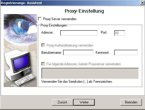 Um einen vorgelagerten Proxy-Server verwenden zu können, müssen Sie zunächst die Option "Proxy Server verwenden" aktivieren.