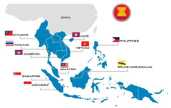 Südostasien ASEAN Südostasien Anteil am Welthandel Mitgliedsstaaten 10 10.00% 9.00% Fläche 4.435.827,2 km² Bevölkerung (2008) 584 Millionen BIP (nominal, 2008) USD 1.506 Mrd.
