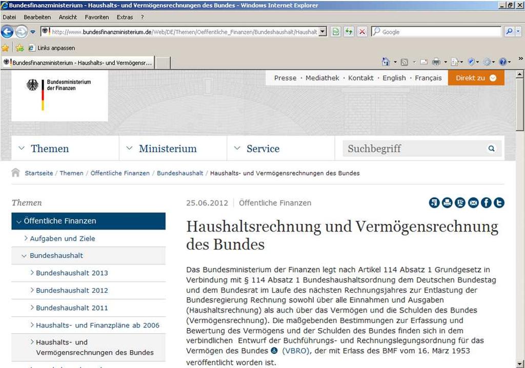 Allgemeine Hinweise - Veröffentlichungen im Internet - www.bundesfinanzministerium.