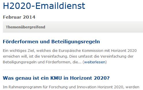 H2020-Service des EEN BB (II) H2020-Emaildienst Email-Abonnement Registrierung unter www.een-bb.