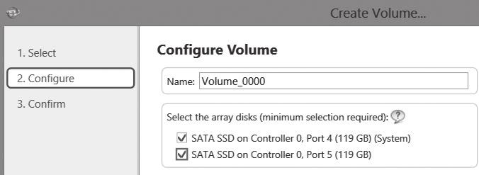 Wählen Sie unter "Configure Volume Type" die "Optimized disc performance (RAID 0/)"-Option und klicken Sie dann "Next".