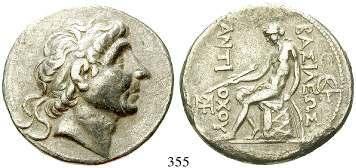 mit Diadem / Apollo l. auf Omphalos, hält Pfeil und Bogen. Newell WSM 1471. s-ss 90,- 355 Antiochos II., 261-246 v.chr. Tetradrachme 261-246 v.chr., Seleukeia am Tigris.