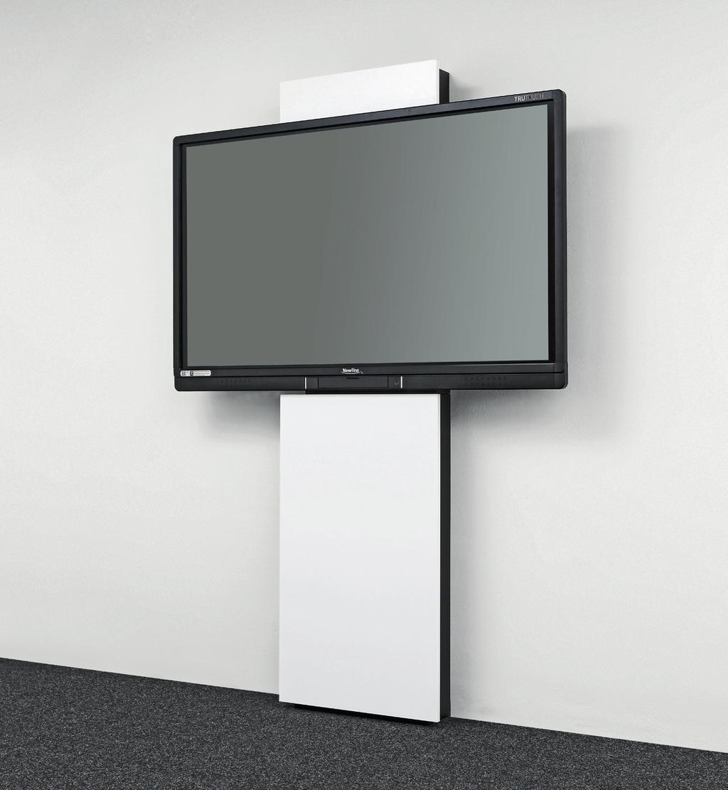 TYP 1 Auch lieferbar mit einem Videokonferenz-Fach unterhalb oder oberhalb des Displays Front mit planer Oberfläche DisplayWall TYP 1 Lieferbar für Displaygrößen 55, 65 und 75 Zoll Maße: 55 Zoll -