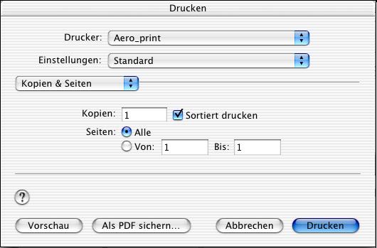 2-9 Drucken unter Mac OS X im nativen Modus 5. Wählen Sie Drucken im Menü Ablage bzw.