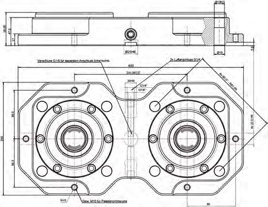 Die Stahlplatte hat einen G1/8 Luftanschluss für beide Spannmodule ESM 138, dieser ist jedoch mittig trennbar für separaten Luftanschluss links